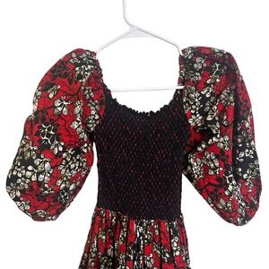Unbranded Maxi Dress Womens S Red Floral Smocked‎ Puff Sleeve Ankara Style Boho
